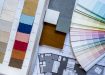 Interior illustration sketch with material color scheme concept on white table